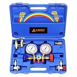 ADAFIRST AC Manifold Gauge Set, 3 Way Car HVAC R134a R404a Refrigerant Charging Tool Kit, with Hoses Quick Coupler Adapter Can Tap Case, for Auto Air Conditioner Freon Diagnostic Test and Recharge