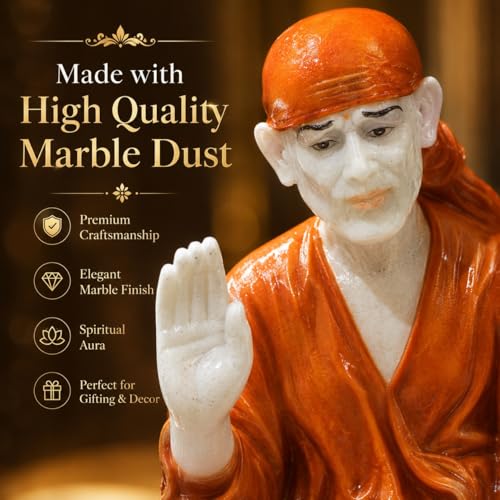 Image of ARMONIA Shirdi Sai Baba Murti for Pooja | Premium Sai Statue Idol for Home Decoration Temple Living Room Office Meditation Space & Spiritual Gift | Marble Dust Finish Decorative Showpiece 23.6 Inch