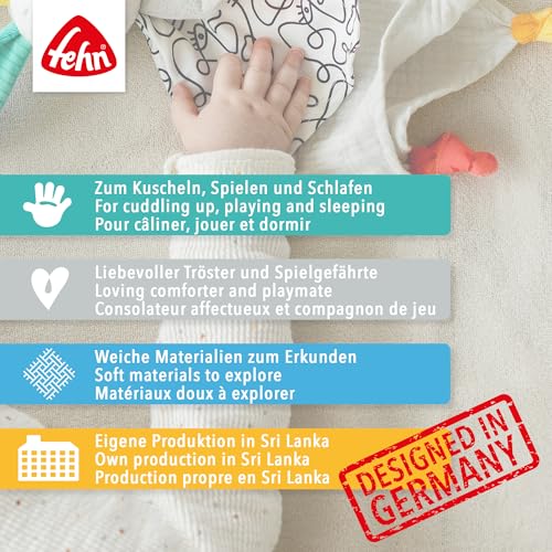 Fehn Schmusetuch Hase – Spielkamerad und Stofftier-Schnuffeltuch aus Baumwolle – Kuscheltuch mit Schnuller-Befestigung – für Babys und Kleinkinder ab 0+ Monaten