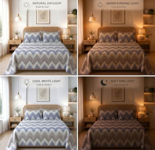 Image of HOMEKART Glace Cotton 160 TC Football Zigzag Double Bedsheet with 2 King Size Pillow Covers | Soft & Durable | 86 x 88Inches (Sky Blue & Grey)