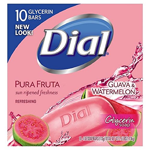 Dial Glycerin Soap, Pura Fruta. Refreshing Guava and Watermelon Scent. (Pack of 10 4 Ounce Bars)