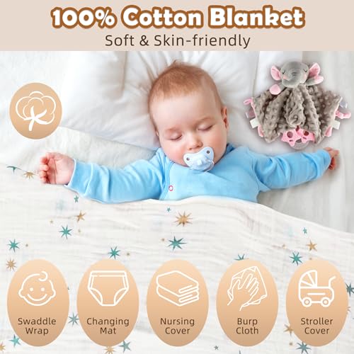 Image of Newborn Baby Girl Gift, 9 Pcs Baby Gift for Girls Newborn Essentials, New Baby Girl Gift Basket Baby Shower Gender Reveal Gifts, New Mom Gift Swaddle Blanket Bear Rattle Gift Set, Khaki