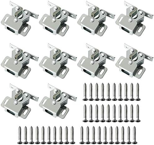 Mooche 10Pcs Door Catches Double Ball Roller Catch Cabinet Door Latches for Cupboard Closet Door Brushed Finished, MCA1000LS-10P