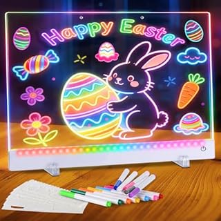 Led Drawing Board with 12 Markers, 16.5IN Light Up Message Board - 5 Light Modes 8 Drawing Stencils, Doodle Glow Led Note Board with Colors as Birthday Gifts for Boys/Grils & Valentines Day Decor