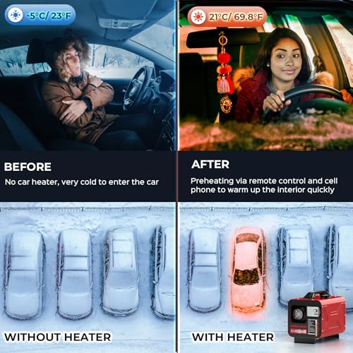 Image of Diesel Heater 8KW with APP All in One Portable Air Heaters 12V /24V /110V | Remote Control and LCD Display Fast Heating Low Noise w / Power Adapter for RV Truck Car Shop Garage House
