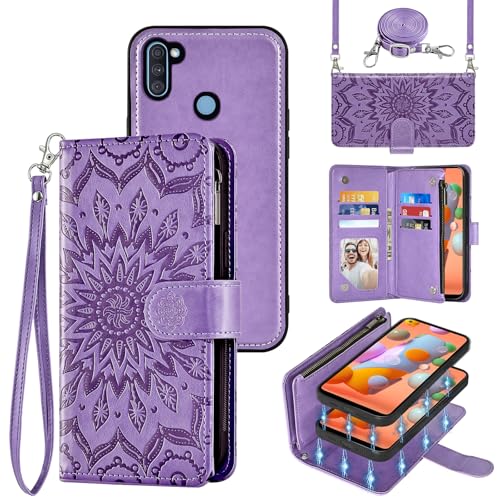 Housse Samsung Galaxy A11 Antichoc Violette avec Rangement Monnaie Zippé