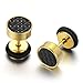 2 Gold Herren Ohrringe Edelstahl Ohrstecker Fakeplugs Fake Plug Tunnel Ohr-Piercing mit Kohlefaser-Einlage, 10MM