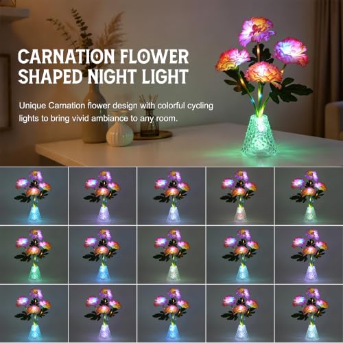 Image of Carnation Flower Lamp, Birthday Gift for Women Home Bar Decor Night Light