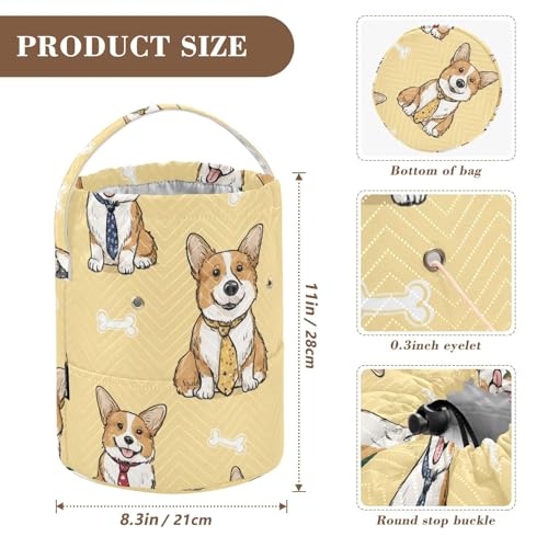 Image of Tatenale Crochet Bag Yarn Bag Knitting Project Bag with Pockets and Handle Portable Yarn Storage Organizer Tangle Free 8.3x11 InchYellow Cute Corgi and Bones42