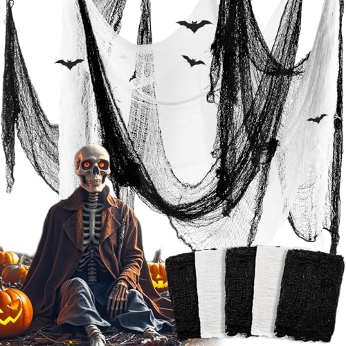 MAQIHAN 5Pcs Halloween Creepy Cloth - 30×72inch Halloween Decorations Outdoor Indoor Clearance,Creepy Spooky Cloth Decor Black Gauze Props for Escape Room,Bar,Haunted House,Garden(3Black + 2White)