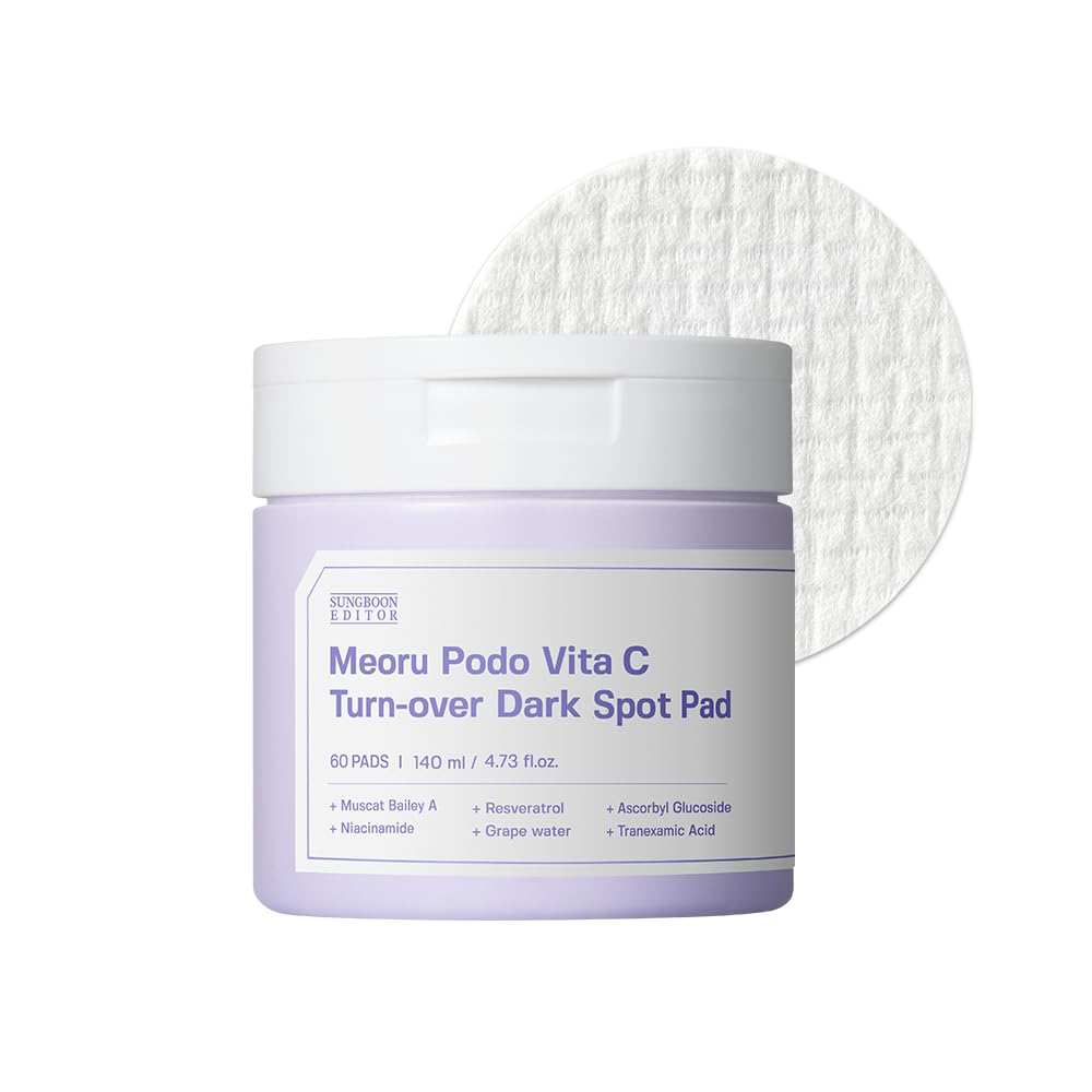 SUNGBOON Editor Meoru Podo Vita C Dark Spot Pad 60 Sheets | Facial Toner Pads for Brightening Dark Spots & Removing Blemishes & Soothing | Niacinamide, Vitamin C | Korean Skincare