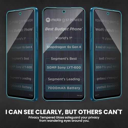 Image of ArmourPro Anti-Spy Privacy Tempered Glass for Motorola G67 Power /Motorola G57 Power - Anti Peeping Screen Protector, Edge to Edge Full Coverage, 9H Hardness, Easy Installation Kit | Pack of 2