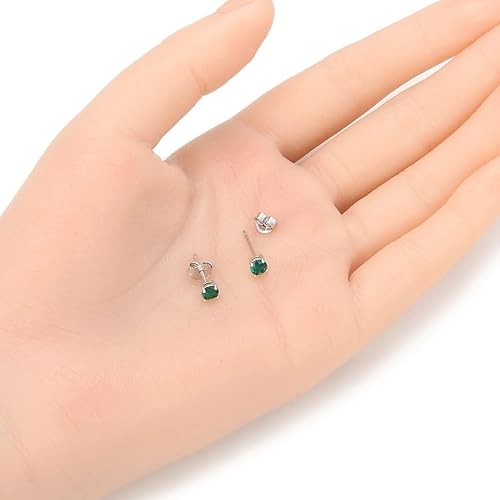 Miniatura 4 de Adabele - 1 par de aretes de plata de ley auténtica con piedra natal de 0.157 in, 0.25 quilates, circonita cúbica, hipoalergénicas, sin níquel,