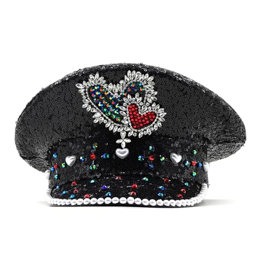 Chapeau de capitaine à paillettes scintillant pour briller en boîte de nuit et festival