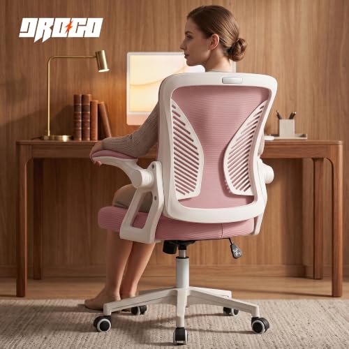 Image of DROGO Premium Ergonomic Office Chair for Work from Home, High Back Computer Chair with Breathable Mesh, Flip Up Armrest, Adjustable Seat, Rocking & Winged Back | Mesh Chair for Office (Black /Pink)
