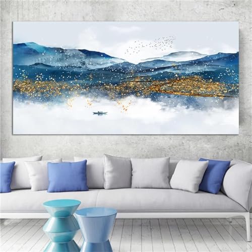 Affiche sur toile paysage montagne bleue grand format pour habiller un mur vide