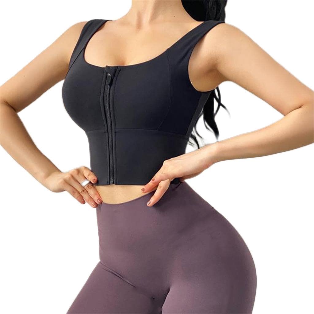 Womens Front Zip Sport Bra Comfy Padded Shapewear Stretch Crop Top Vest S Black |Clothing, Shoes & Accessories | Womens Clothing | Intimates & Sleep | Bras & Bra Sets-image-45