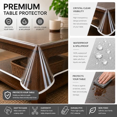 Image of CASA-NEST Centre Table Cover 2-4 Centre Transparent with Attractive Piping Border Table Cover Size-40x60 inch
