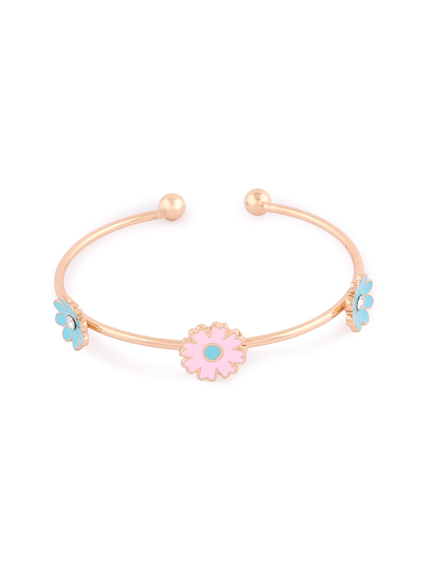 ZAVERI PEARLS Pink & Turquoise Blue Enamel Flowers Contemporary Cuff Bracelet For Women-ZPFK14788 (B0BDLDM7J3) Amazon Price History, Amazon Price Tracker