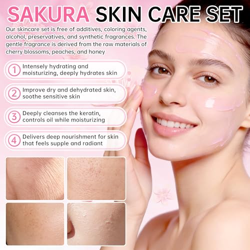 Image of Sakura Skin Care Set for Teenage Girls, Lovely Travel Skincare Set for Women, 41-In-1 Spa Party & Sleepover Skincare Kit with Sleeping Face Mask, Mud Mask, Lip Mask & Exfoliating Scrub, Five of Each