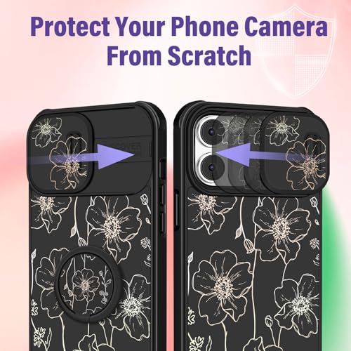 Image of Funermei for iPhone 11 Case - Women Girls Cute Phone Cover Girly Pretty Aesthetic Black Floral Flower Unique Design with Camera Cover Funda for Apple for iPhone 11
