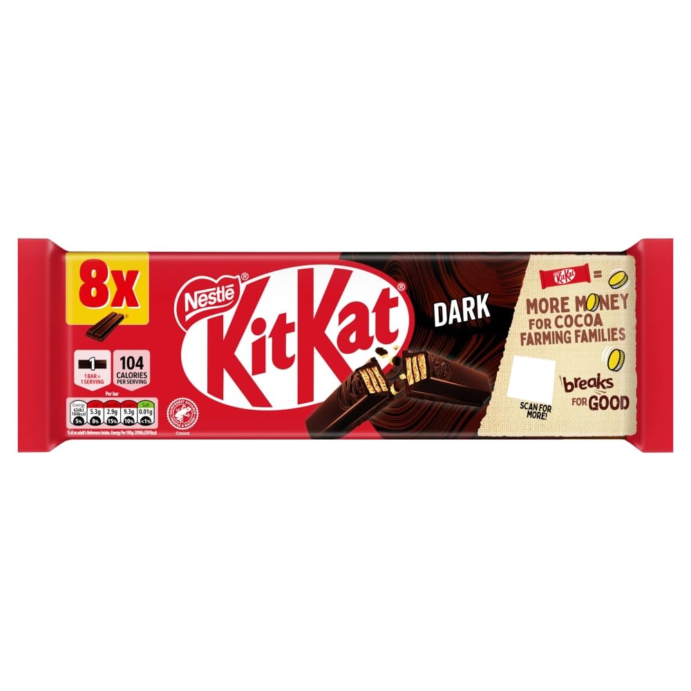 KitKat 2 Finger Dark Chocolate Biscuit Bars – 8 Pack (8 x 20.7 g) | Crisp Wafer Fingers Coated in Rich Dark Chocolate | Enjoy with Tea, Coffee or as a Treat
