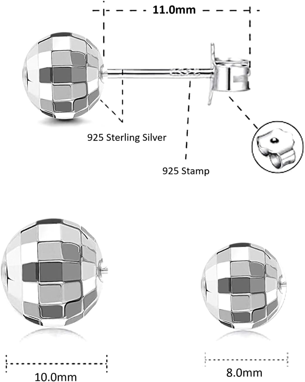 Charmsy 925 Sterling Silver Ball Post Stud Earrings for Women | Round Hammered Lightweight Disco Classic Ball Stud Earring for Women Teen | Sizes 3mm-11mm - Image 6