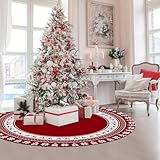 DETAILSAVER 58 Inch Christmas Tree Skirt,Large Christmas Tree Skirt with Snowflake and Reindeer, pefect for Holiday Party Decor, Christmas Tree Decoration