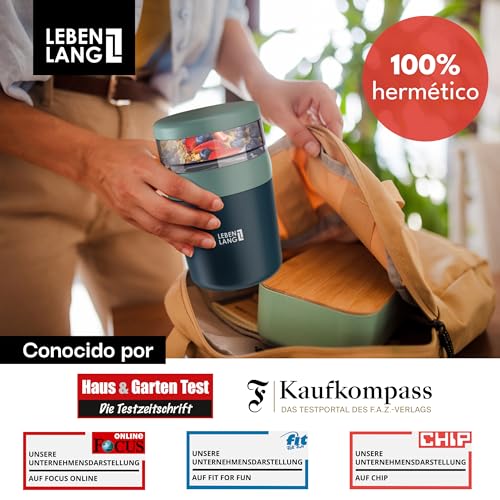 Miniatura 6 de Lebenlang Vaso Yogures Cereales Para Llevar Con Cuchara - 650ml Pared Interior Aislante Inox I Overnight Oats Jar Tarro Cereales Tarros Yogurt Con Tapa Porta Yogur Vaso Smoothie Cereal Cup