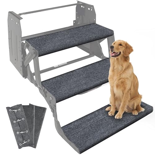 CircleRoad RV Step Covers 22 Inch 3 Pack RV Stair Covers Wrap, Best Fits 8-11' Deep Camper Stairs, RV Step Rugs Gray, Kid & Pet Friendly