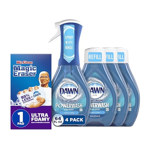 Bundle of Dawn Platinum Powerwash Dish Spray, Dish Soap, Fresh Scent Bundle, 1 Spray (16oz) + 3 Refills (16oz each)(Pack of 4) + Mr. Clean Magic Eraser Ultra Foamy Multi Purpose Cleaner, 1ct - image 1