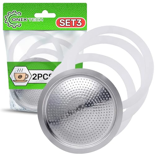 3 Piezas Junta de Goma con Filtro Cafetera para 2 Tazas adecuados para Bialetti Moka Cafetera Italiana - Garantía de 5 Años - ONIX TECH