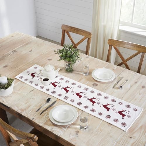 VHC Brands Scandia Snowflake Red White Runner 12×48