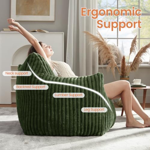Image of Giant Bean Bag Chairs for Adults Teens with Filling Large Fluffy Bean Bag Chair with Armrests Plush Comfy BeanBag Couch Sofa Chair for Bedroom Living Room Reading