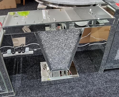 90cm Long Unique Design, Diamond Crushed Crystal Mirrored Console hall Table sparkle Glitz designer Living Room Hallway Entrance (Classic)