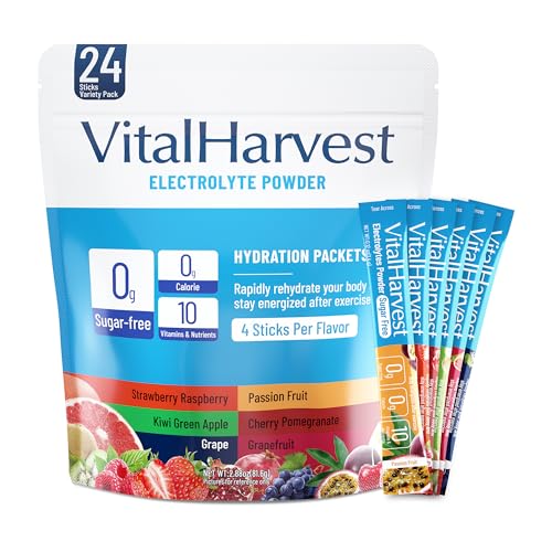Image of 24 Sticks Electrolytes Powder Packets No Sugar Hydration Packets Electrolyte Liquid Daily IV Drink Mix with Strawberry Raspberry, Passion Fruit, Kiwi Green Apple, Cherry Pomegranate, Grape, Grapefruit