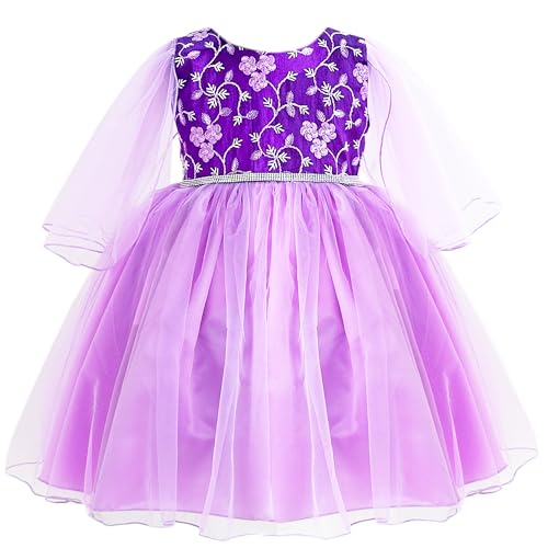 Image of Stanwells Kids Baby Girls Knee Length Birthday Frocks Net Flared Ruffle Pattern Puff Sleeves Western Frock Dress Embroidery Fancy Dress for Girls Birthday Gift for Daughter