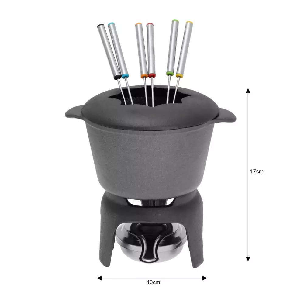 Kinghoff KH-1195 Set per fonduta in ghisa, per 6 persone, con 6 forchette, dimensioni: Ø 17 x 10 cm