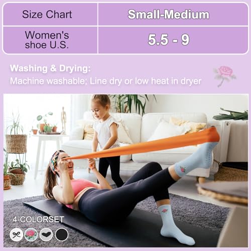 Image of Pilates Socks for Women, Non Slip Grip Socks for Yoga, Barre, Hospital, Grippy Socks Womens Gifts, 4 Pairs