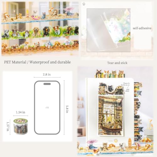 Image of PET Tape Set for Junk Journal,6 Rolls Cute Cat Tape Stickers,Clear Pet Dog Stickers for Scrapbooking,Journaling,Planner,DIY Arts Crafts,Notebook,Phone Case,Cups(Pet Time)