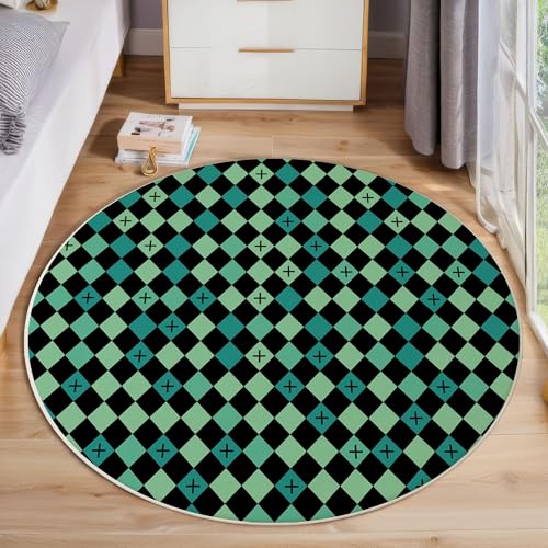 Tapis rond vert 120cm salon chambre déco géométrique imprimé
