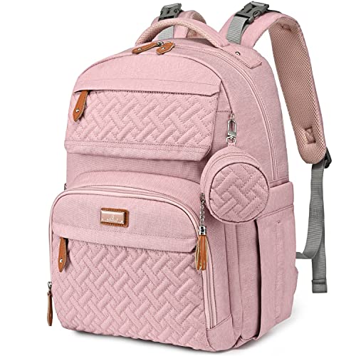 BabbleRoo Mochilas Para Pañales para Bebé, Bolso Cambiador Unisex Con Soporte Para Chupete Y Correas Para Carrito, Bolso Pañalera grande E Impermeable para Mamá y Papá, Rose