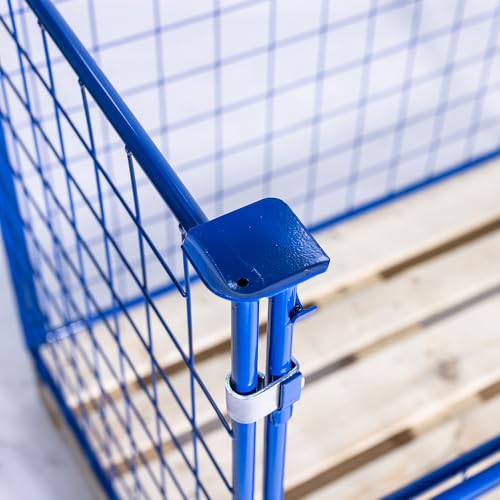 HHL Euro-Gitterbox mit klappe | Gitteraufsatzrahmen H1200 x B1200 x L800mm für aufbewahrung| Faltbarer Gitterrahmen für Euro-palette | Gitterbehälter aus Stahl | Gitterboxen für Holz, Lager | Blau