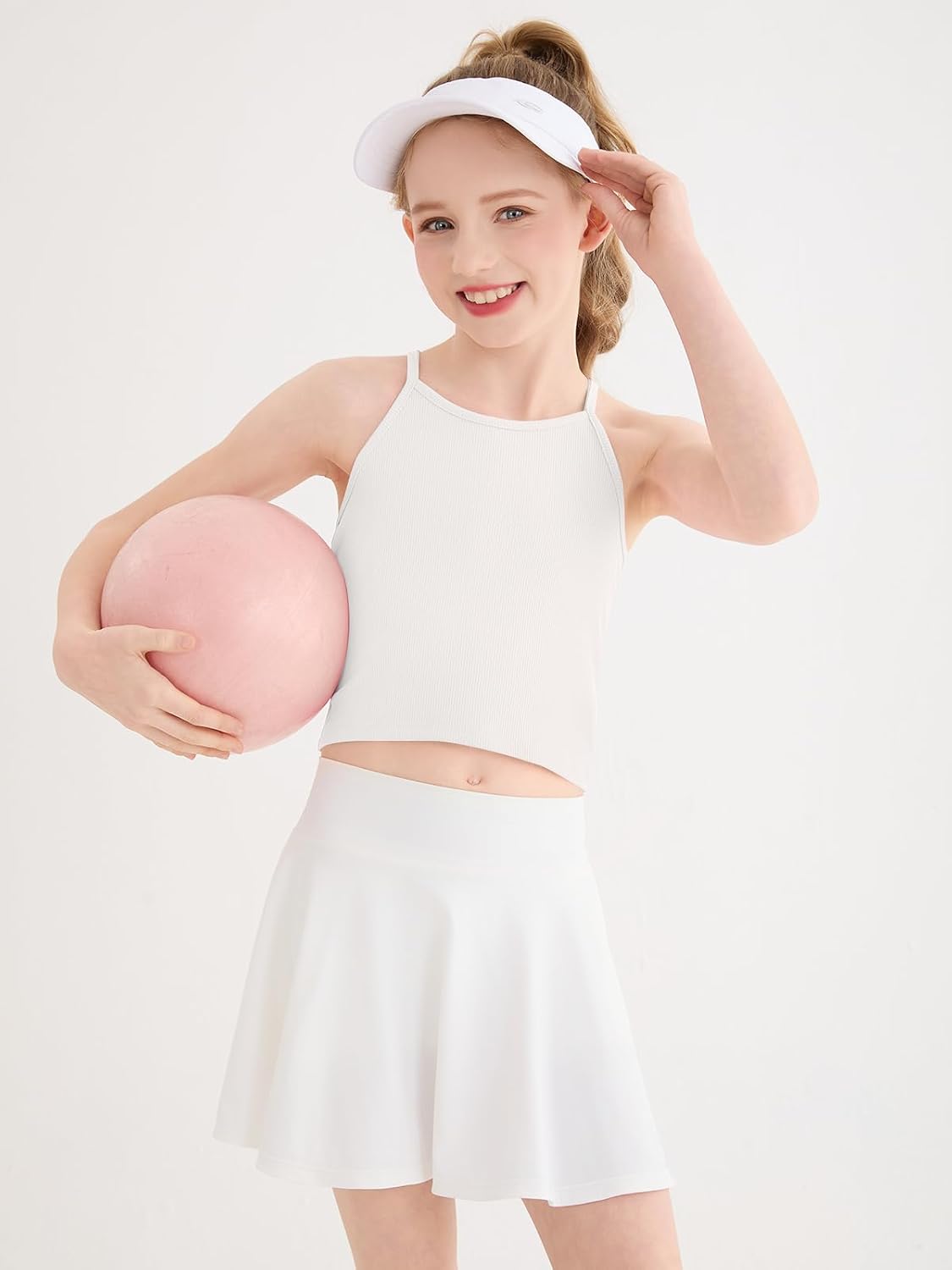 Girls Athletic Tank Tops Kids Ribbed Cross Back Spaghetti Strap Workout Crop Top Camisole 5-14 Years