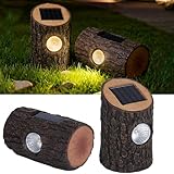 Glosola Solar Garden Lights Outdoor 2 Pack, Decorative Rustic Tree Stump Pathway Lights, Warm White Auto On/Off IP65 Waterproof Lights for Yard, Patio, Lawn, Flower Bed, Steps, Garden Decor Gifts