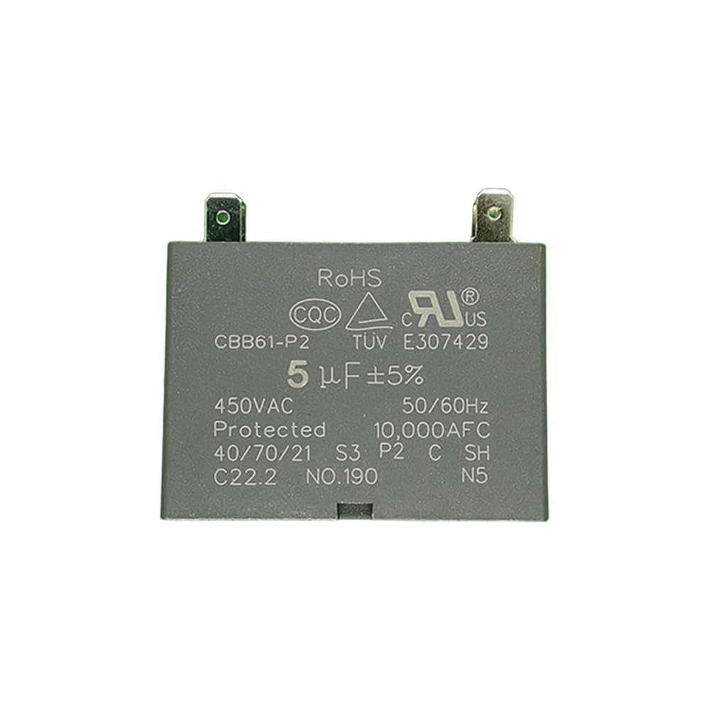 Fan Motor Capacitor 5 mfd (microfarads) 5uF 450VAC CBB61 with 4 Terminal Connections Universal fit Mini Split Capacitor for Electric Fan (Pack of 1)(