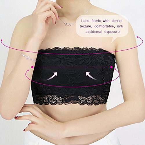 Amosfun 3Pcs Women's Floral Lace Stretchy Strapless See Through Bandeau Tube Top With Bra-S #TOP1