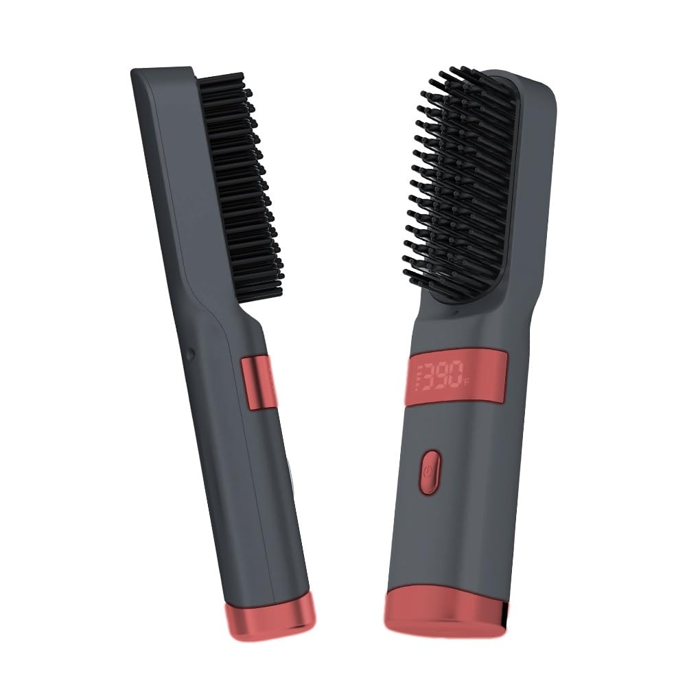 Rechargeable Straight Hair Comb mini Portable(Black-Dark red) dfx1111