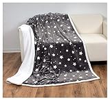 heimtexland ® Soft Touch Kuscheldecke Sterne Sherpa Plüsch XL 200x150 Ökotex Fell Decke Grau Typ718