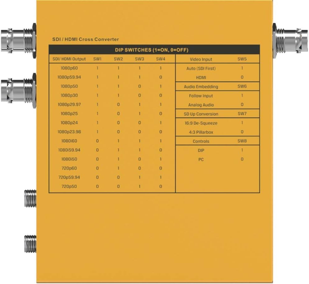 Table of DIP switch settings for AVMatrix SC2030